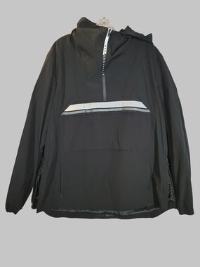 Karl Lagerfeld Paris Anorak Windbreaker Black Reflective Stripe Hooded Pullover